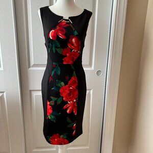 Enfocus Petite Black Dress with Red Florals Size 6P